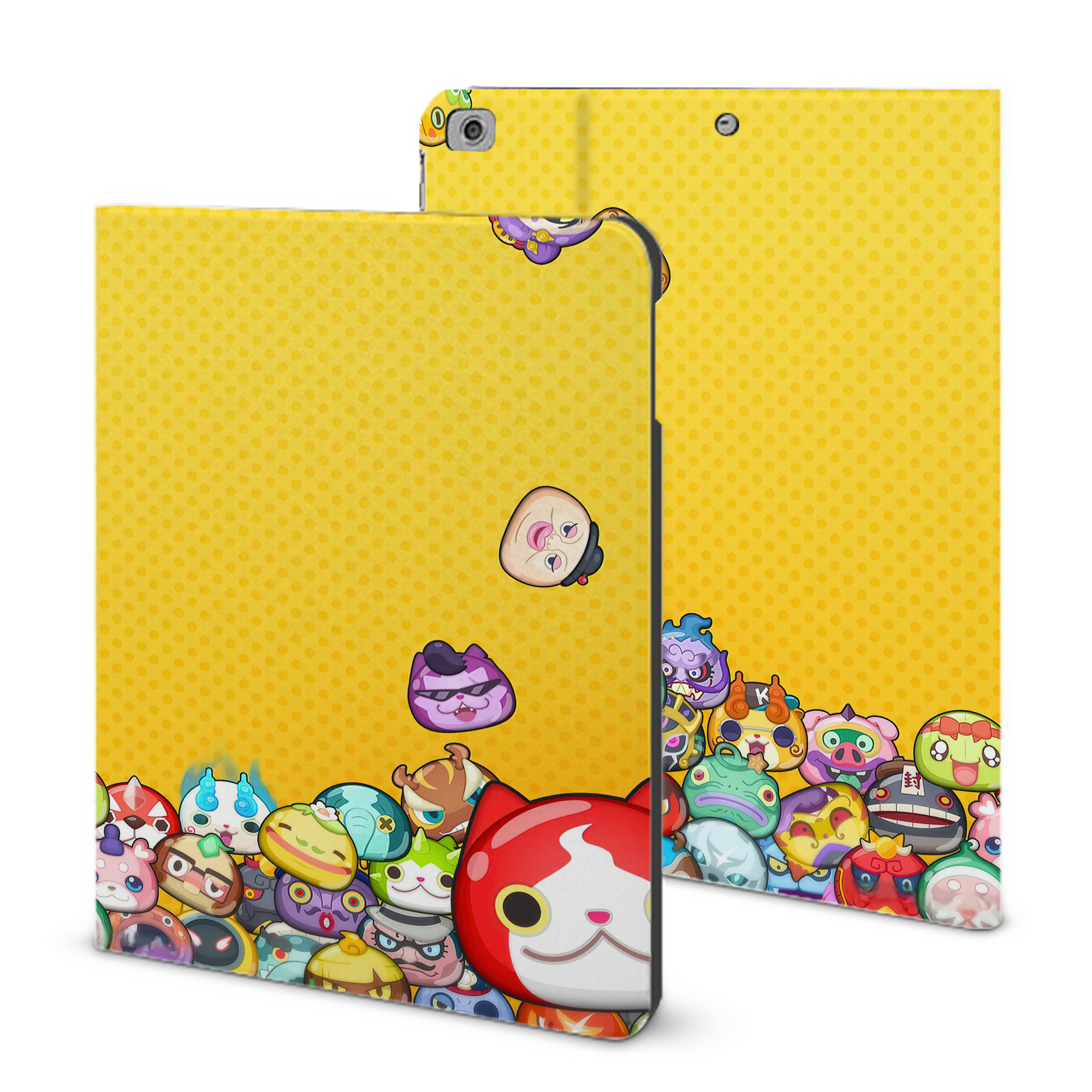 （画像用） 妖怪ウォッチ Yo-kai Watch IPad ケース ブック型 PUレザー TPU 耐衝撃 軽量 薄型 ペン収納なし 全面保護 IPad 各モデル対応